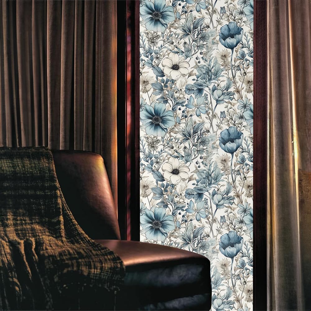 16“x118 bluw White Wildflower Modern Window Films Decorative Window Privacy Film Self-Adhesive Static Glass Window Clings Stickers for Living Room Bathroom Glass Windows Decor