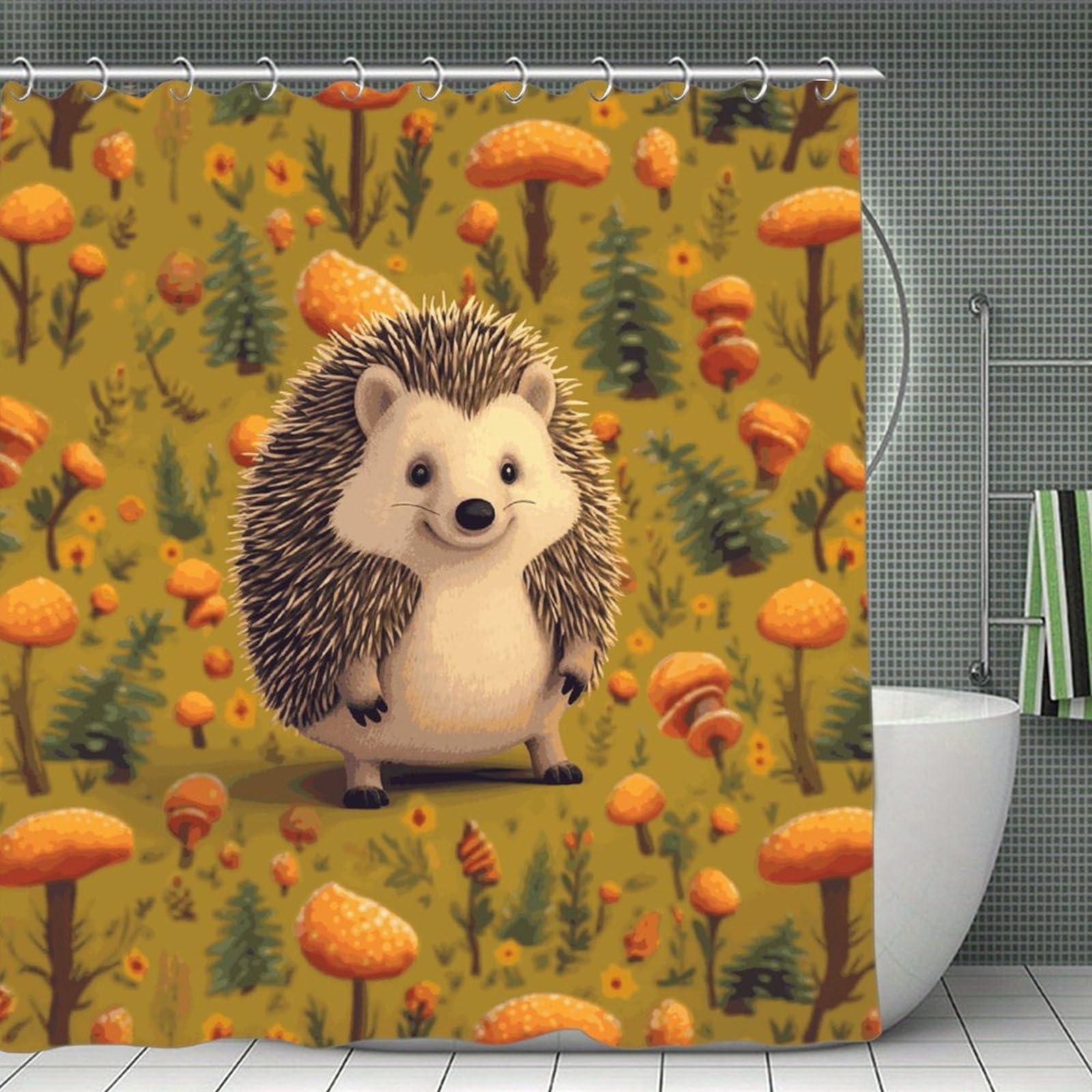 MUSM Hedgehog Shower Curtain with Hooks Durable Thick Waterproof Bathroom Shower Curtains Fashion Funny Magic Decor Bath Curtains for Bathtub Shower Partition 71"x71"