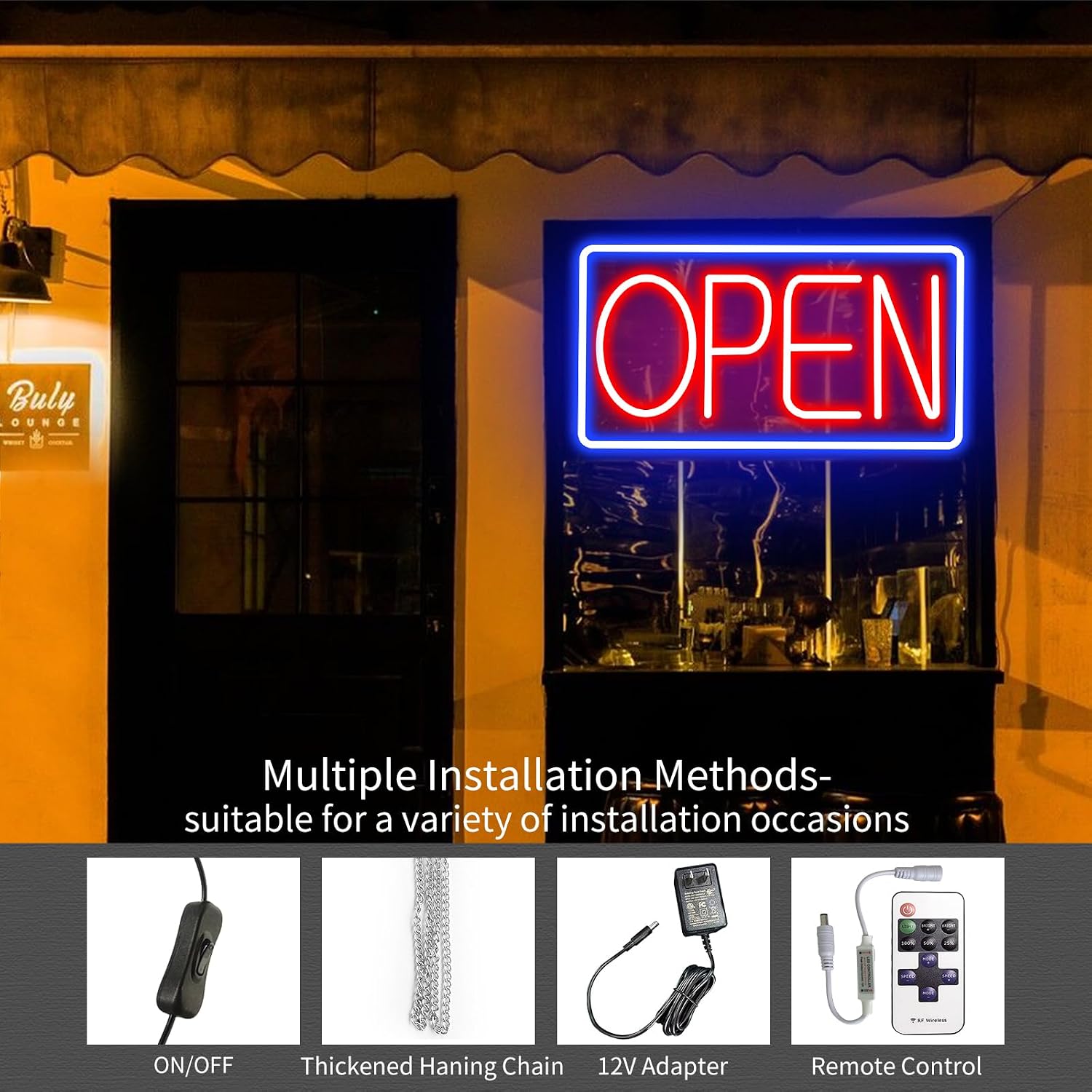 Open Signs for Business Ultra Bright LED Neon Open Signs for Business Storefront Window Glass Door Shop Store Florists Bar Salon Pubs with ON/OFF Switch (Blue/Red, 32 Inch)