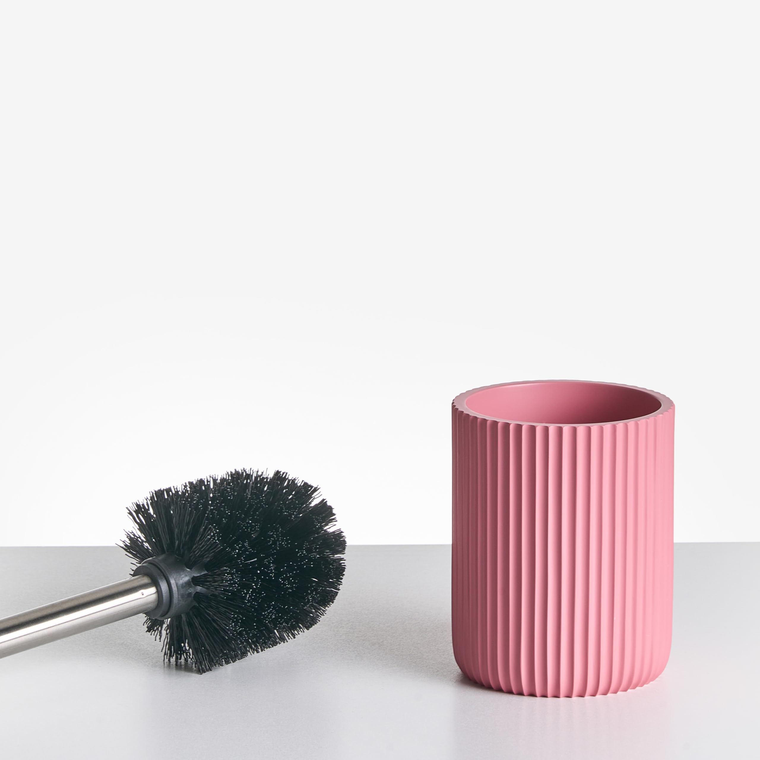 Conjunto de 5 Accesorios de baño jabonera dispensador de jabón escobilla de Inodoro Vaso Soporte para cepillos de Dientes Rosa Camana
