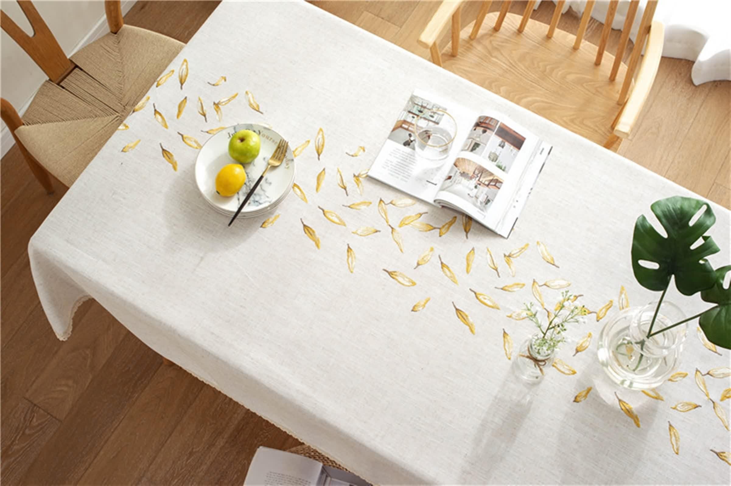 Tischdecke Rechteckig Beige, Tischdeko Geburtstag Vintage Polyester Bestickt Lassen Table Cover 140X100CM für Party Hochzeit