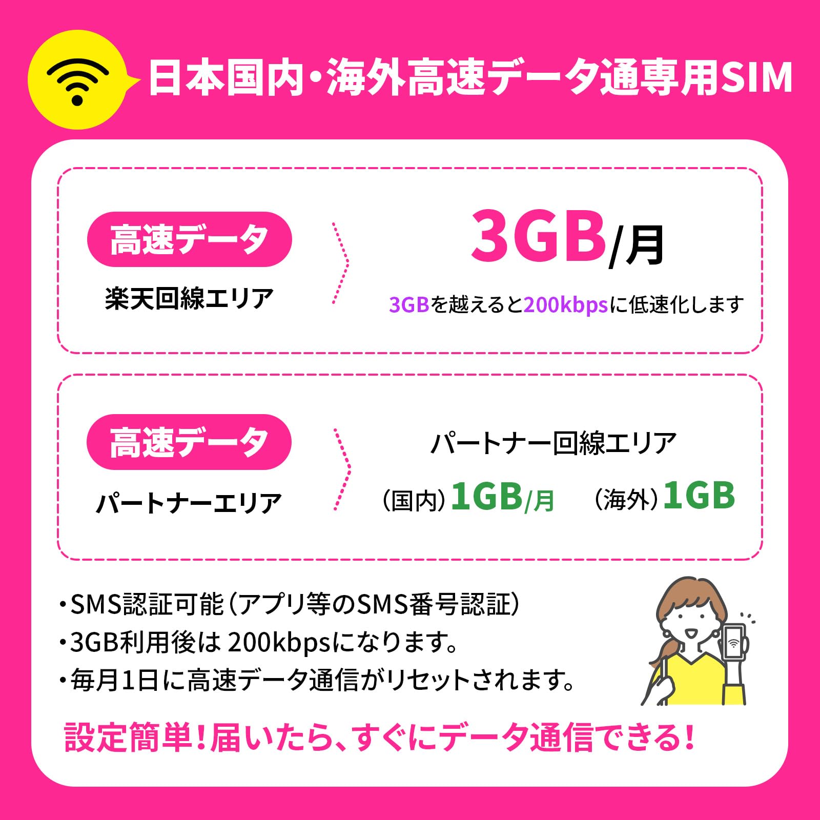 Amazon.co.jp: 【日本SIM】日本 プリペイドSIM 3GB/月 1年間有効