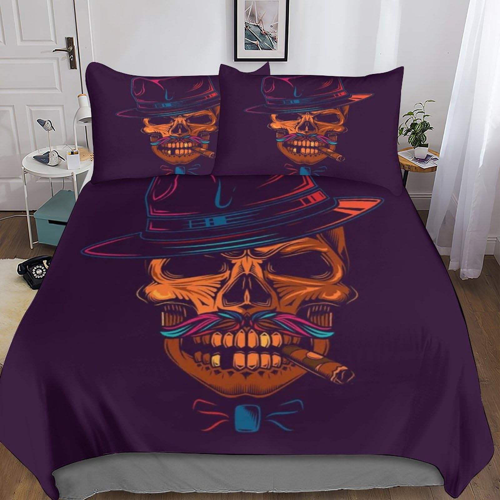 Parure de lit gothique 3D crâne microfibre pour chambre d'ado