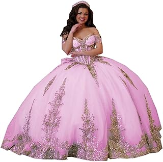 Luxurious Gold Embellishment Lace Ball Gown Off Shoulder Wedding Quinceanera Prom Dresses White with Sleeves 2025