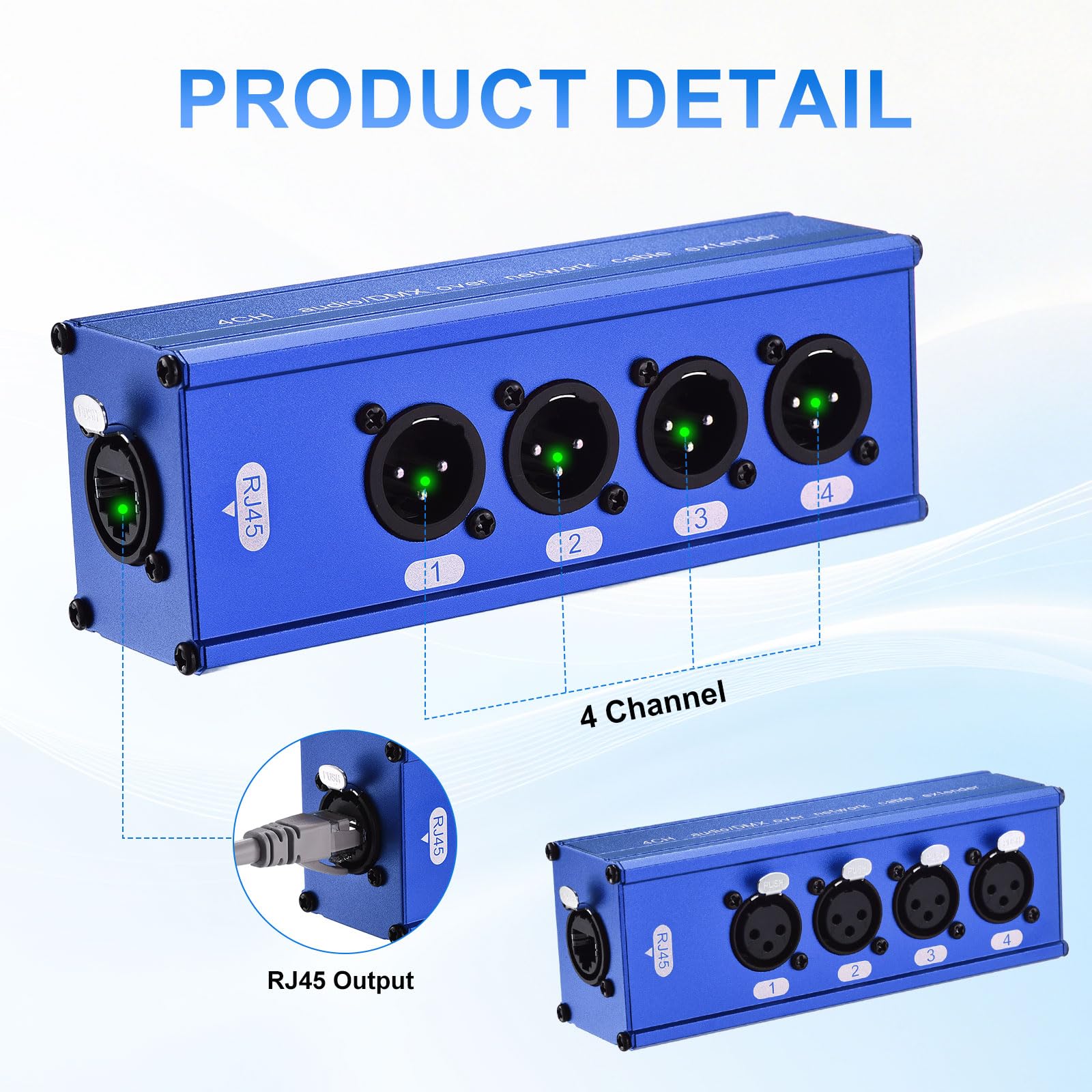 1 par de cables XLR multired de 3 pines de 4 canales, extensor XLR sobre RJ45, compatible con Cat5/Cat6/Cat7 para iluminación de sonido de escenario, color azul