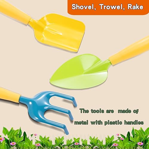 Miniatura 5 de Juego de juguetes de jardinería para niños, kit de herramientas de jardín para niños, incluye palas, rastrillo, delantal, guantes, regadera y bolsa
