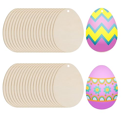 40 Pcs Easter Wooden Egg Ornaments,Unfinished Wood DIY Craft Eggs