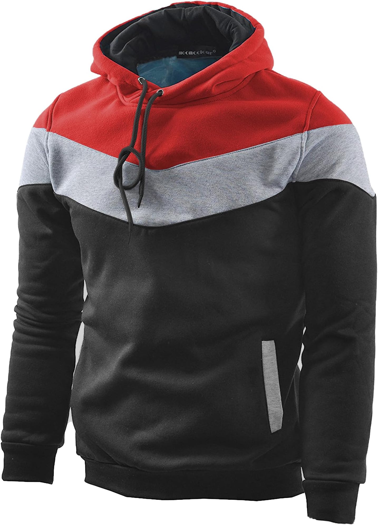MOONCOLOURMen's Fashion Novelty Color Block Hoodies Long Sleeve Fleece Hooded Pullover Sweatshirts with Pockets
