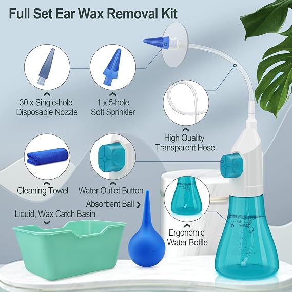 Ear Wax Removal Kit, Ear Cleaner Earwax Removal Kit, Ear Wax Cleaning Kit, Ear Irrigation Flushing System, Clean Ear Built Up Wax for Adults Kids, Ear Wax Removal Tool