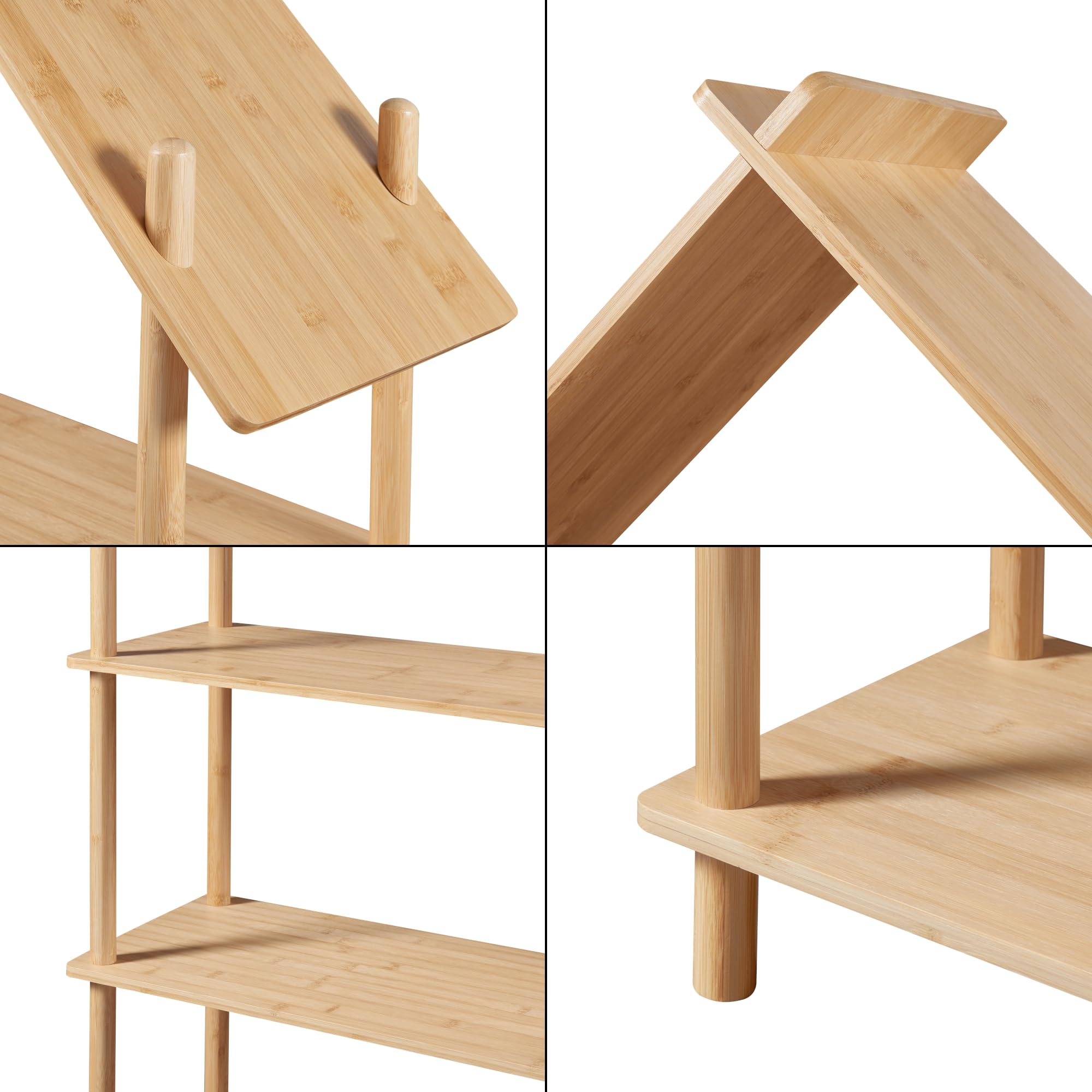 [en.casa] Librería Infantil Diseño en Forma de Casa Organizador de Juguetes Estantería para Niños con 3 Estantes para Guardería Sala de Espera Bambú 137 x 90 x 30 cm - Natural