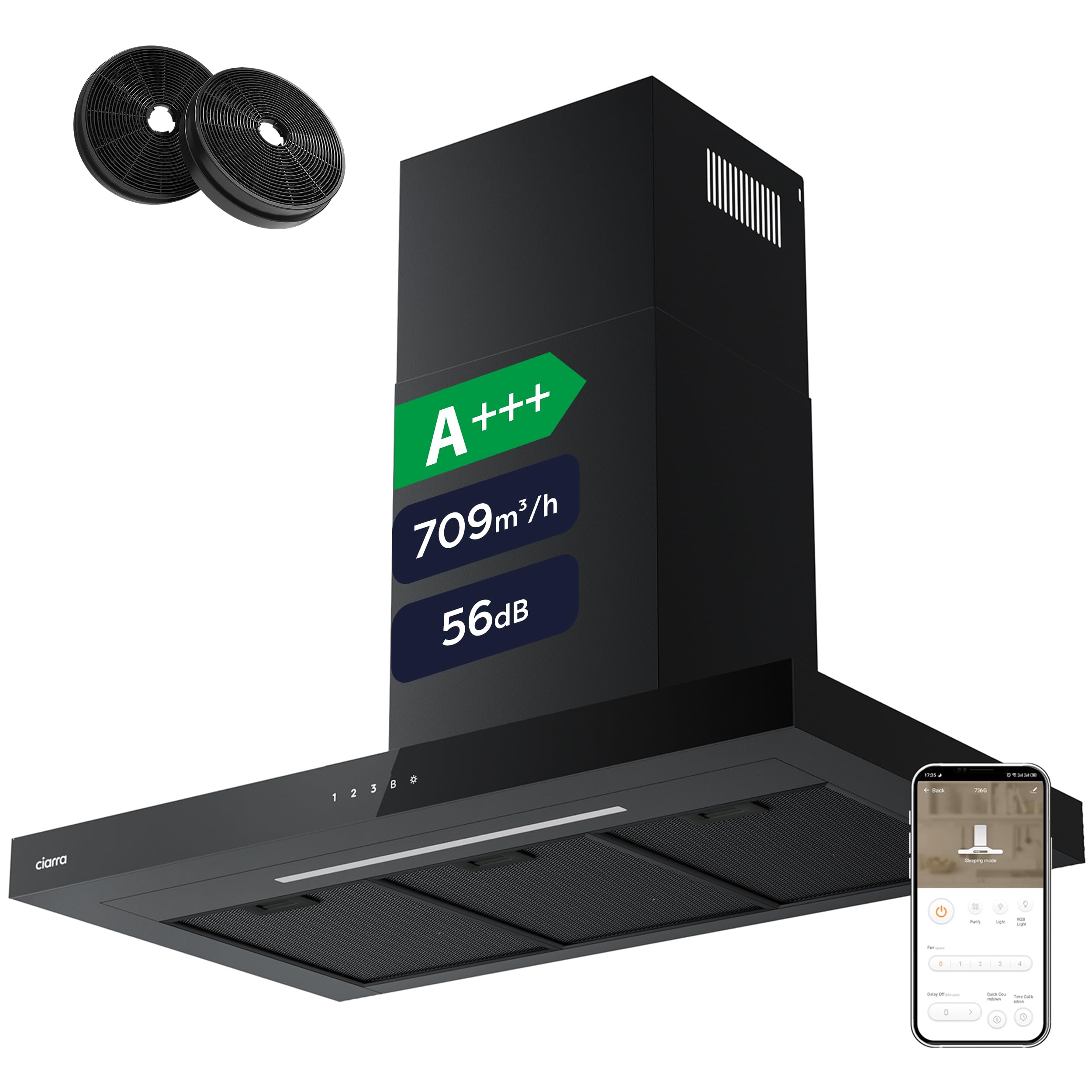 CIARRA CBCB9102 Campana Extractora 90 cm 706 m³/h WIFI Negro