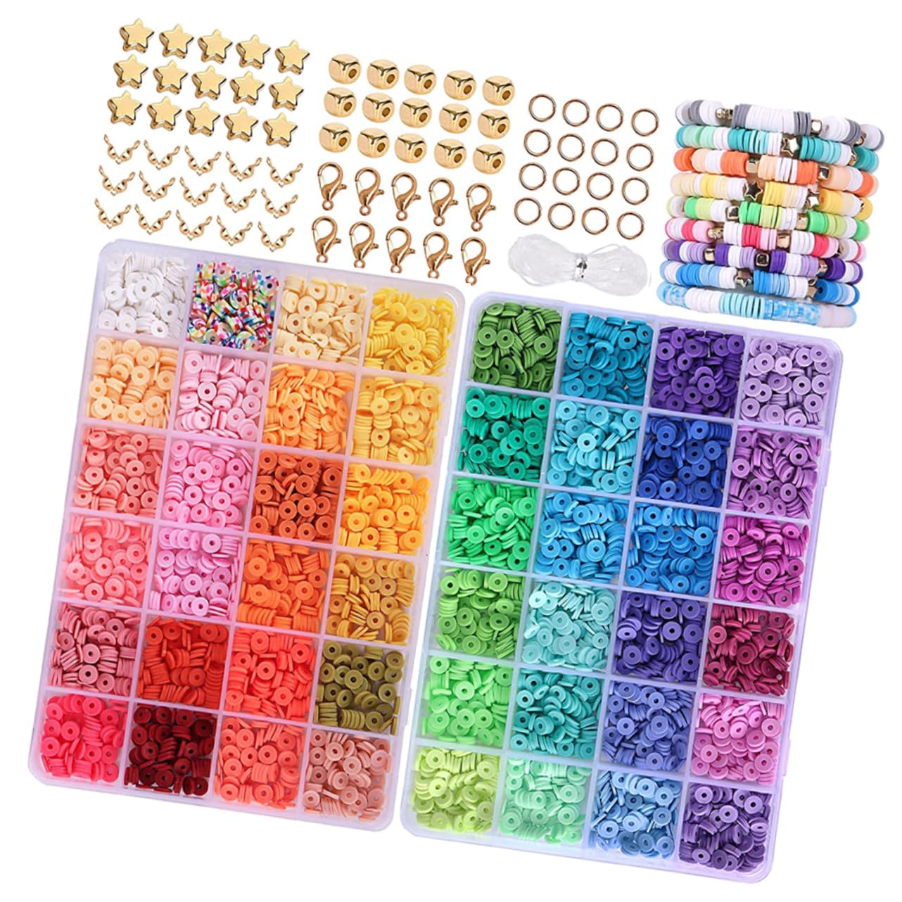DOITOOL Kit de Cuentas de Arcilla para Hacer Pulseras Caja de Almacenamiento, Material de Arcilla Polimérica y Metal, Adecuado para Manualidades DIY y Ejercitar las Manos