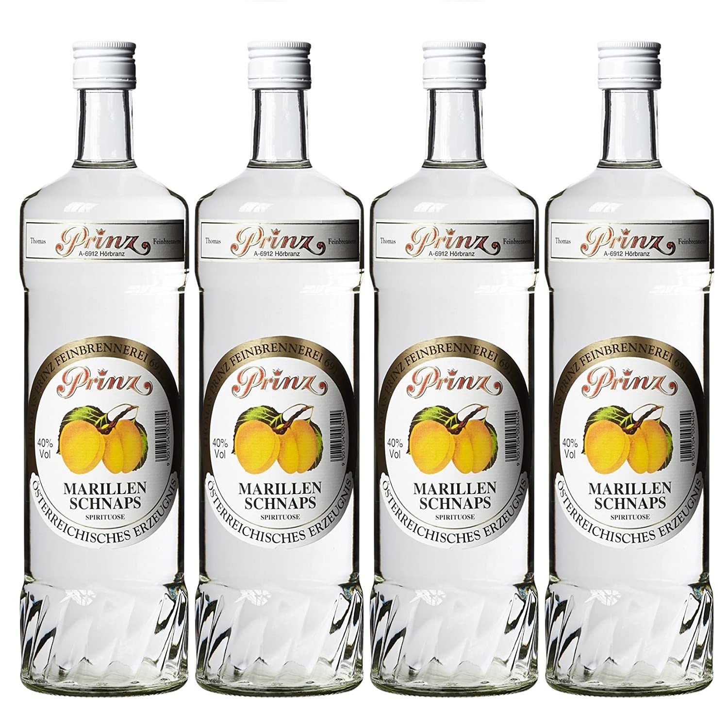 Thomas Prinz Marillenschnaps Obstbrand 40% I Visando Paket (4 x 1,0 Liter)