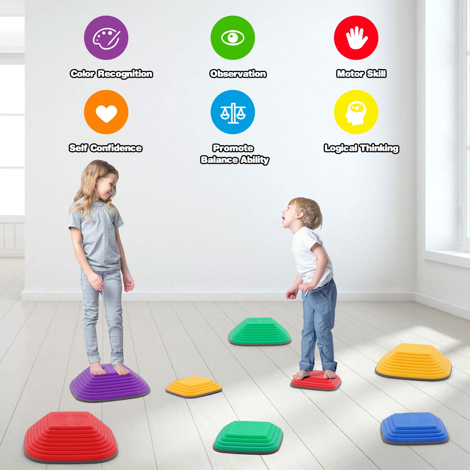 8 Piedras de Equilibrio para Niños,Piedras Apilables Antideslizante, Que Fomentan el Equilibrio y Habilidades Motoras en Niños, Curso de Obstáculos,Equipo de Juego para Jnteriores y Exteriores
