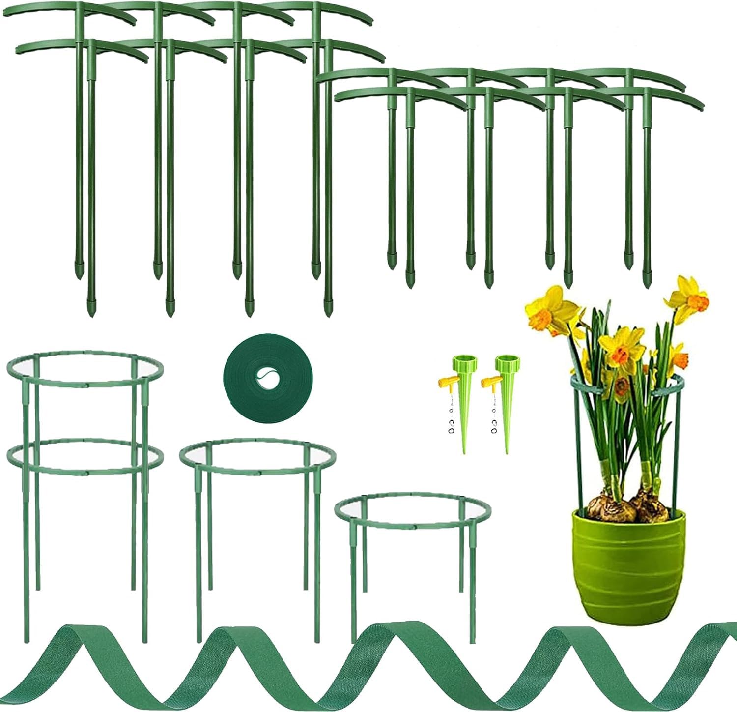 Pack of 16 Plant Supports for Garden, Trellis Indoor Plants, Flower Support, with Plant Ties, Free Splicing, for Potted Plants, Shrub Holder, Small, Tomatoes, Rose (8 Pieces 25 cm + 8 Pieces 15 cm
