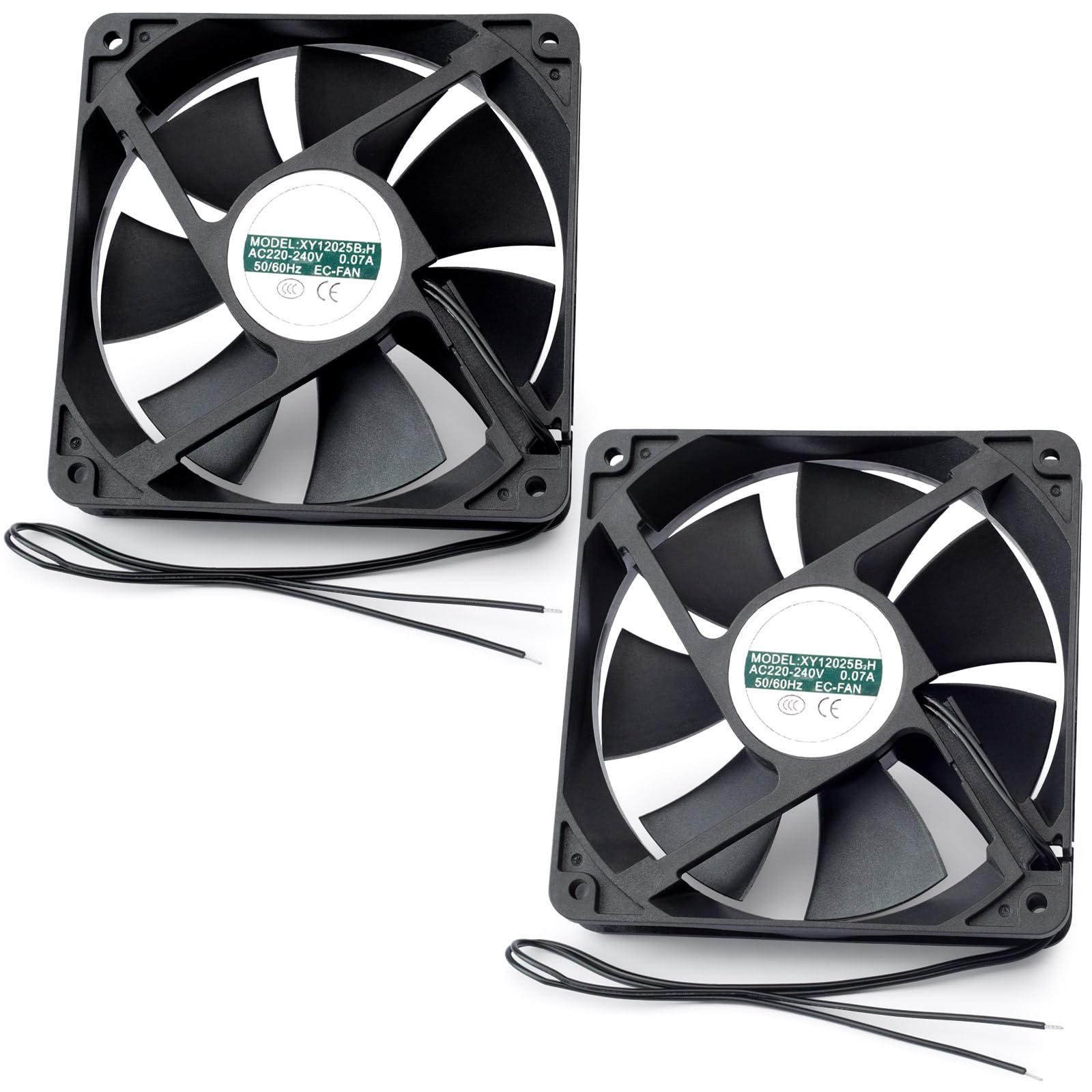 2 ventiladores de refrigeración EC 12025 de repuesto XY12025B2H para ventiladores de alto volumen de 220-240 V, caja de 120 mm, accesorios de plástico negro