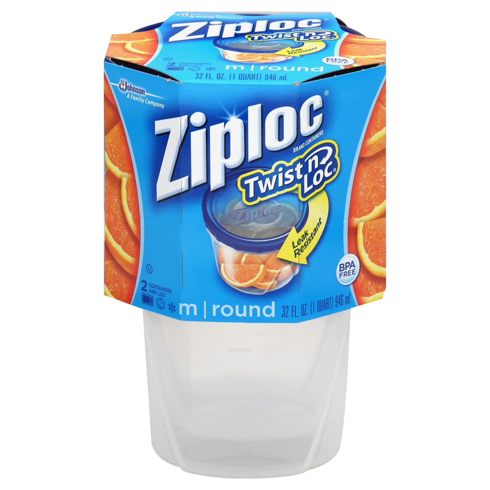 Ziploc Twist 'n Loc Containers for Food, Travel, and Organization, Dishwasher Safe, Medium Round, Pack of 2