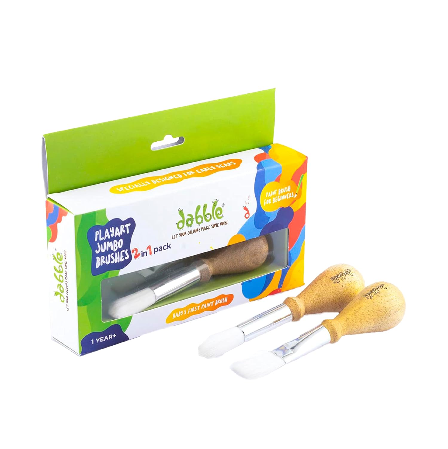 dabble Jumbo Paint Brush Set / EcoFriendly Wooden Paint Brush Pack for Toddlers / Easy to Grasp