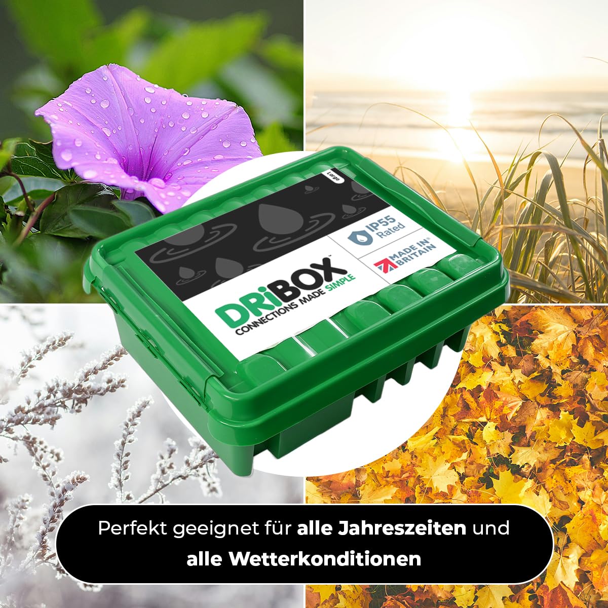 DRiBOX Groß IP55 Wetterfester Anschlusskasten für den Außenbereich Stromkabelgehäuse für Weihnachtsbeleuchtung, Zeitschaltuhren, Verlängerungskabel, Kabelrollen, Transformatoren (Groß, Grün)