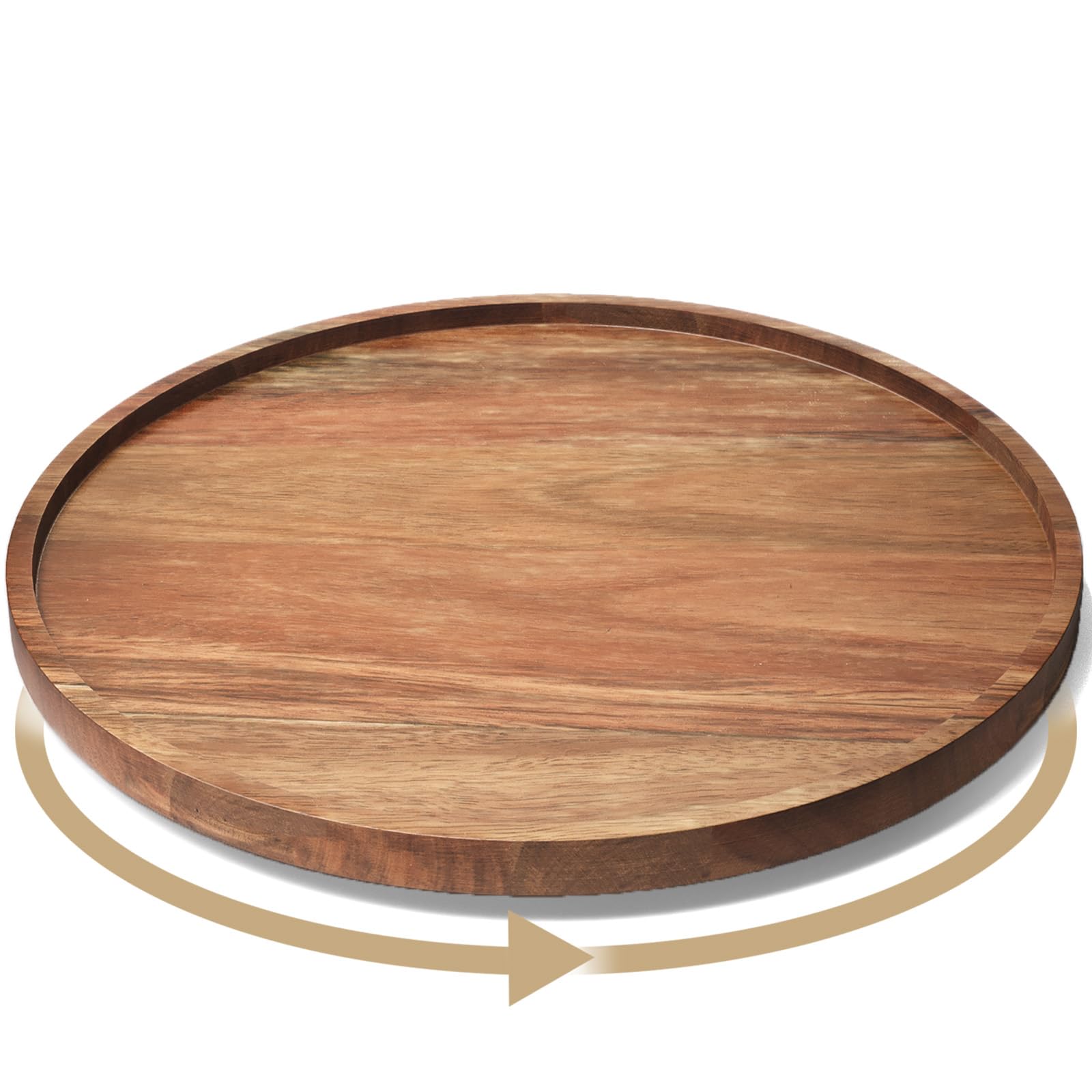 Fibogollo Brown Lazy Susan Organizer For Kitchen,Acacia Wood Turntable For Cabinet,Pantry,Table,Countertop,Vanity,Spice Rack,Large（33Cm）