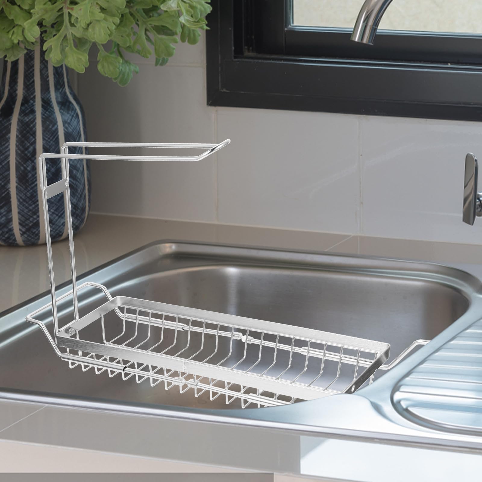 Totority Porta Spugne Cucina in Acciaio Inossidabile Estensibile da 16,7 a 21,3 Pollici, Organizer per Lavello per Mantenere Ordine e Pulizia in Cucina