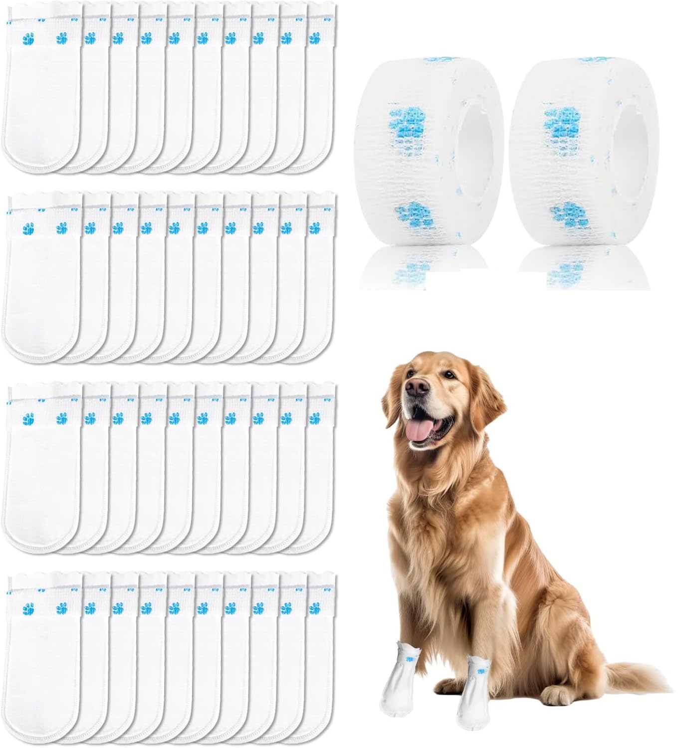 40Pcs Disposable Dog Socks, Dog Boots for Paws Dog Socks Waterproof Stop Licking Pet Paw Protectors Dogs Shoes with Bandage