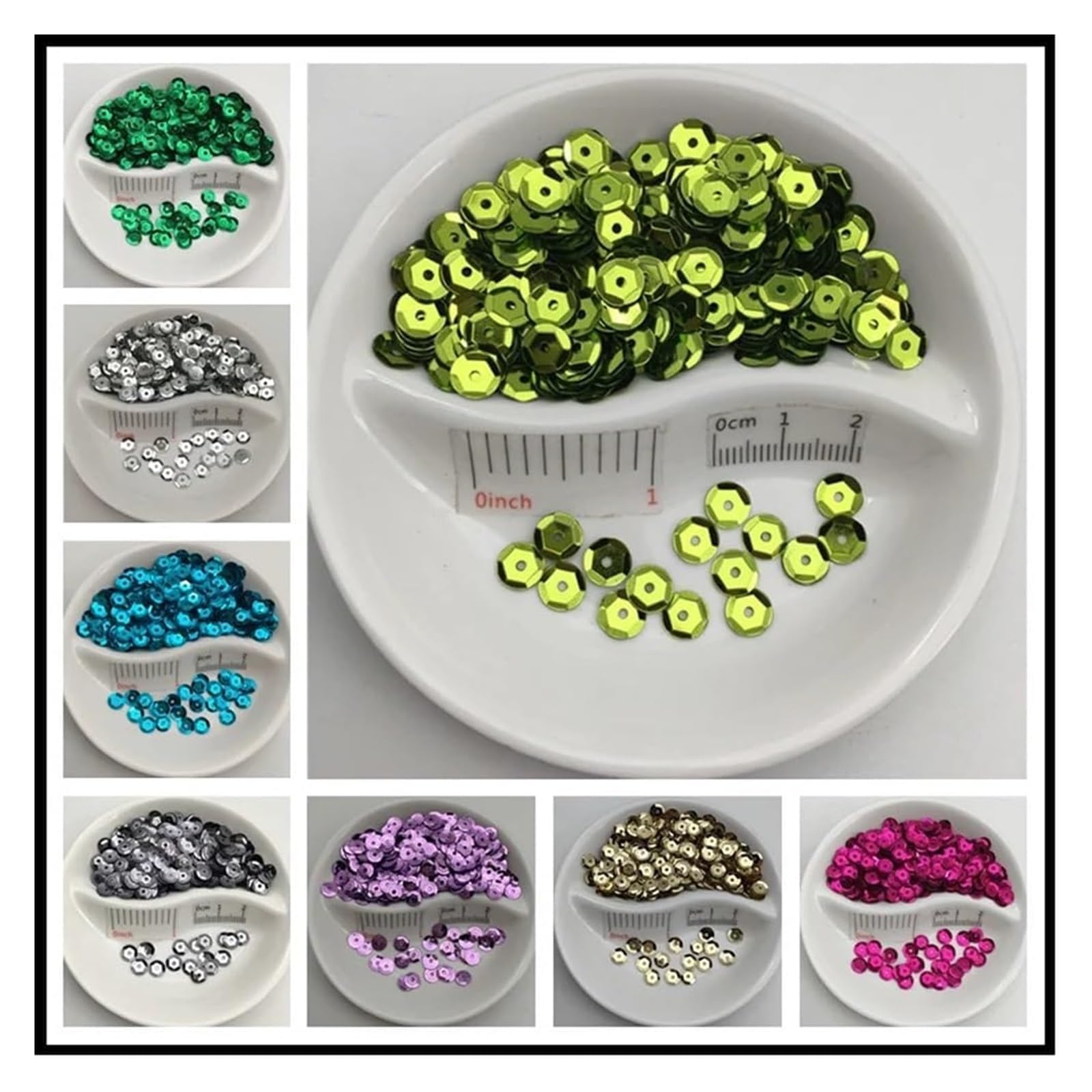 Cekiny, Kubek okrągły do ​​szycia ręcznego wielokolorowy 3-10mm(Light Green,3mm D Cup 10g 2500)