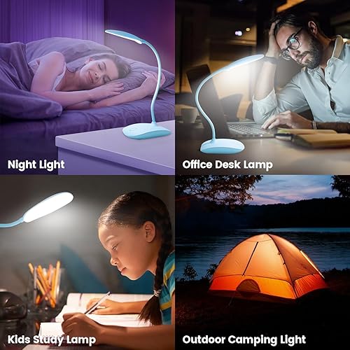 Miniatura 7 de Lámpara de escritorio alimentada por baterías, lámparas portátiles recargable, 3 modos de color, control táctil, atenuación continua, lámpara de