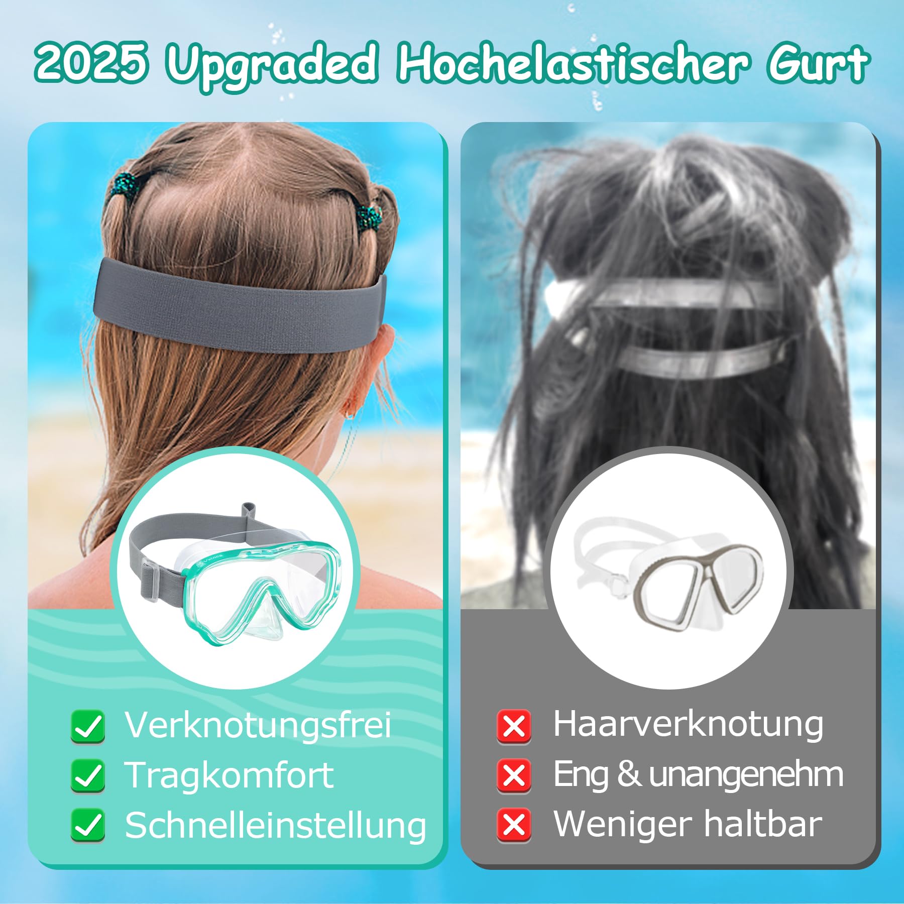 Vvinca Schnorchelset Kinder ab 4-14 Jahre Taucherbrille mit Schnorchel Tauchset Mädchen Jungs 180°Anti-Fog Anti-Leck Verstellbare Elastische Schwimmbrille Schnorchelmaske Dry Schnorchel Rosa