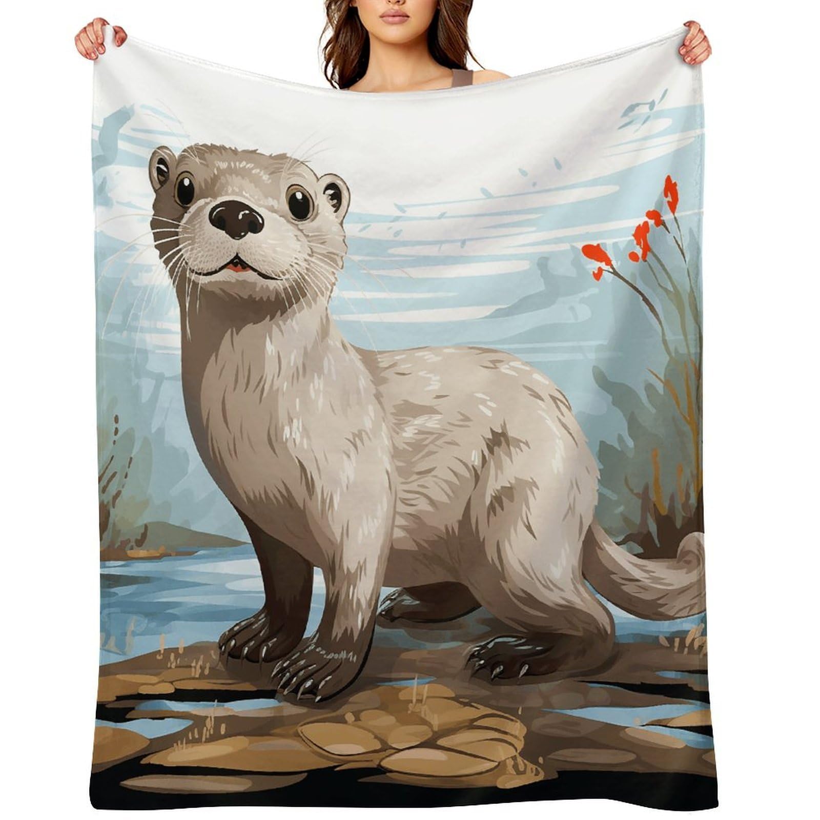 Otter Throw Blanket for Couch and Bed Super Soft Warm Lightweight Throw Blankets Cozy Fuzzy Flannel Blanket Personalized Decorative Blankets for Sofa Decor 30"x40"