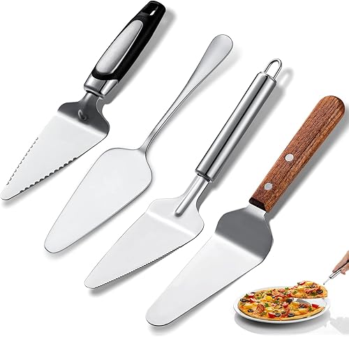 Juego de 4 piezas para tartas de acero inoxidable, espátula, cortador de metal, servidor dentado para tartas, mango de madera, rebanador de pizza, disponible en Yaxa Guatemala