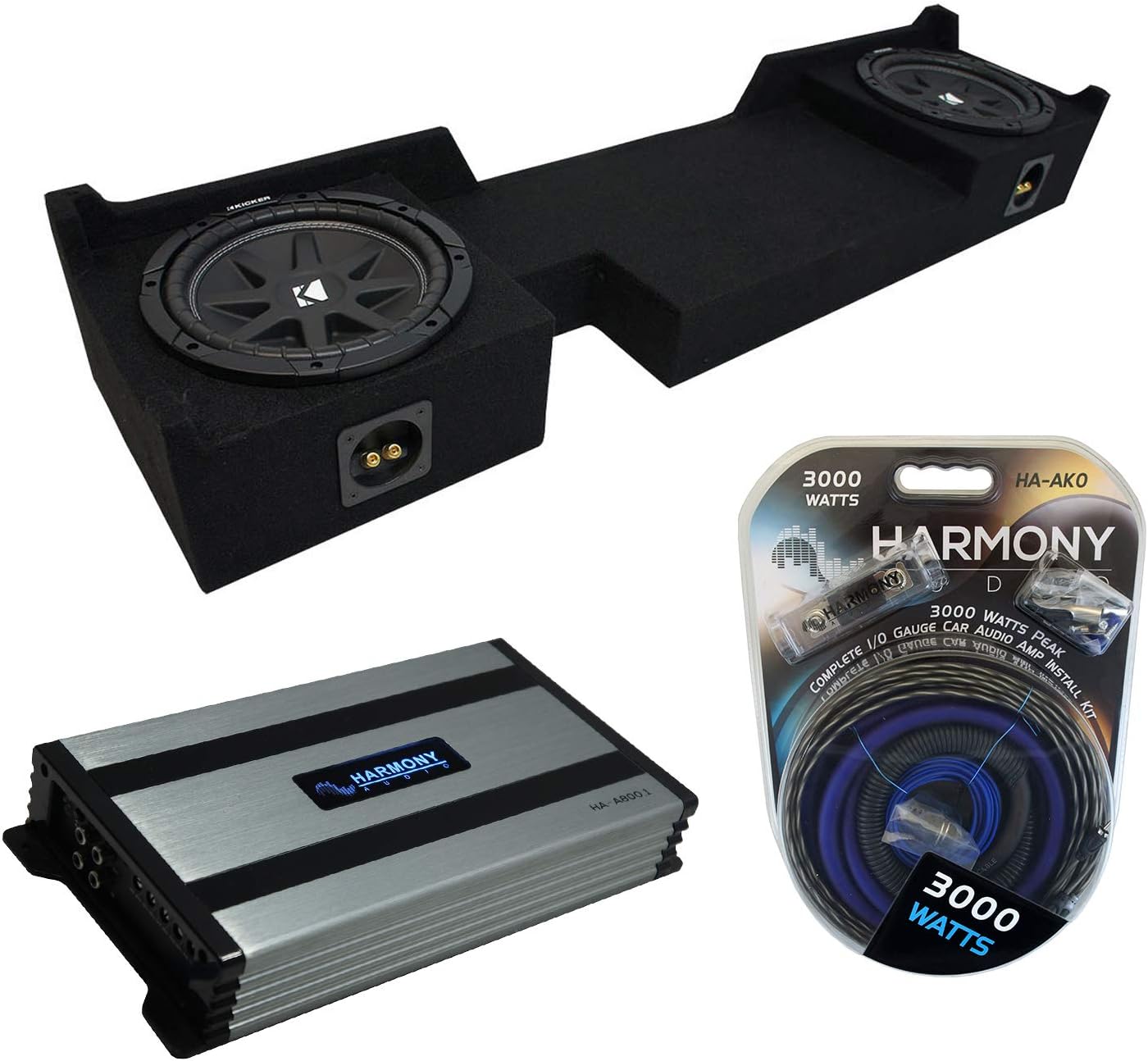 Harmony Audio Compatible with 2004-2008 Ford F-150 Extended/Super Cab Truck Kicker Bundle Comp C10 Dual 10" Sub Box Enclosure & Harmony HA-A800.1 Amp
