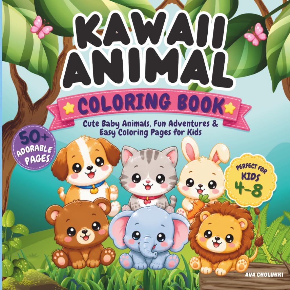 Kawaii Animal Coloring Book for Kids: Big Easy Designs for Kids Ages 4–8 Boys & Girls | Cute Animals, Bold Lines for Preschool & Kindergarten