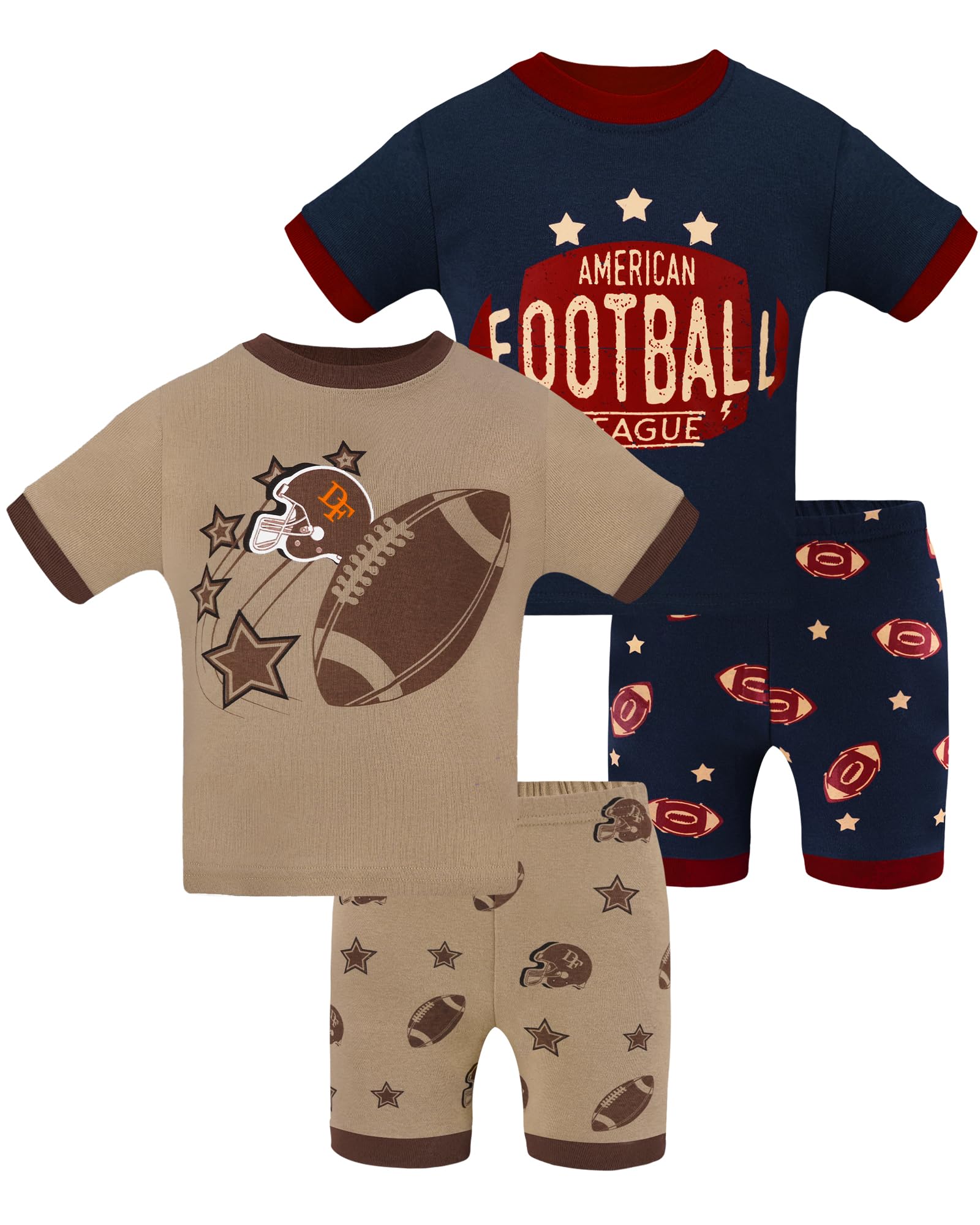 DAUGHTER QUEEN Boys Summer Pajamas Set 4 Pieces 100% Cotton Sleepwear Size 18 Months-12 Years