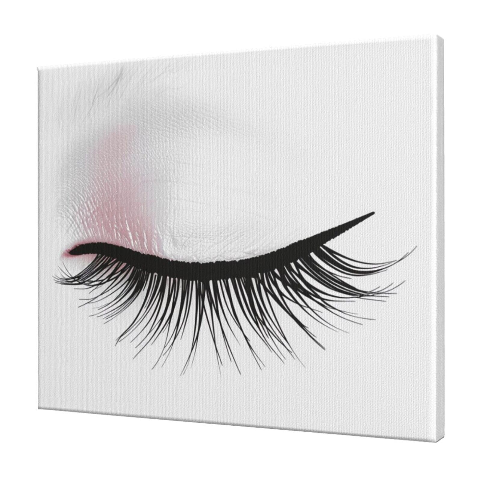 YKLJG Eyelash Lip White Printed Wall Art Canvas Prints 60x50 CM Wooden Framed Picture Painting Artwork for Bedroom Kitchen Home Office Decor