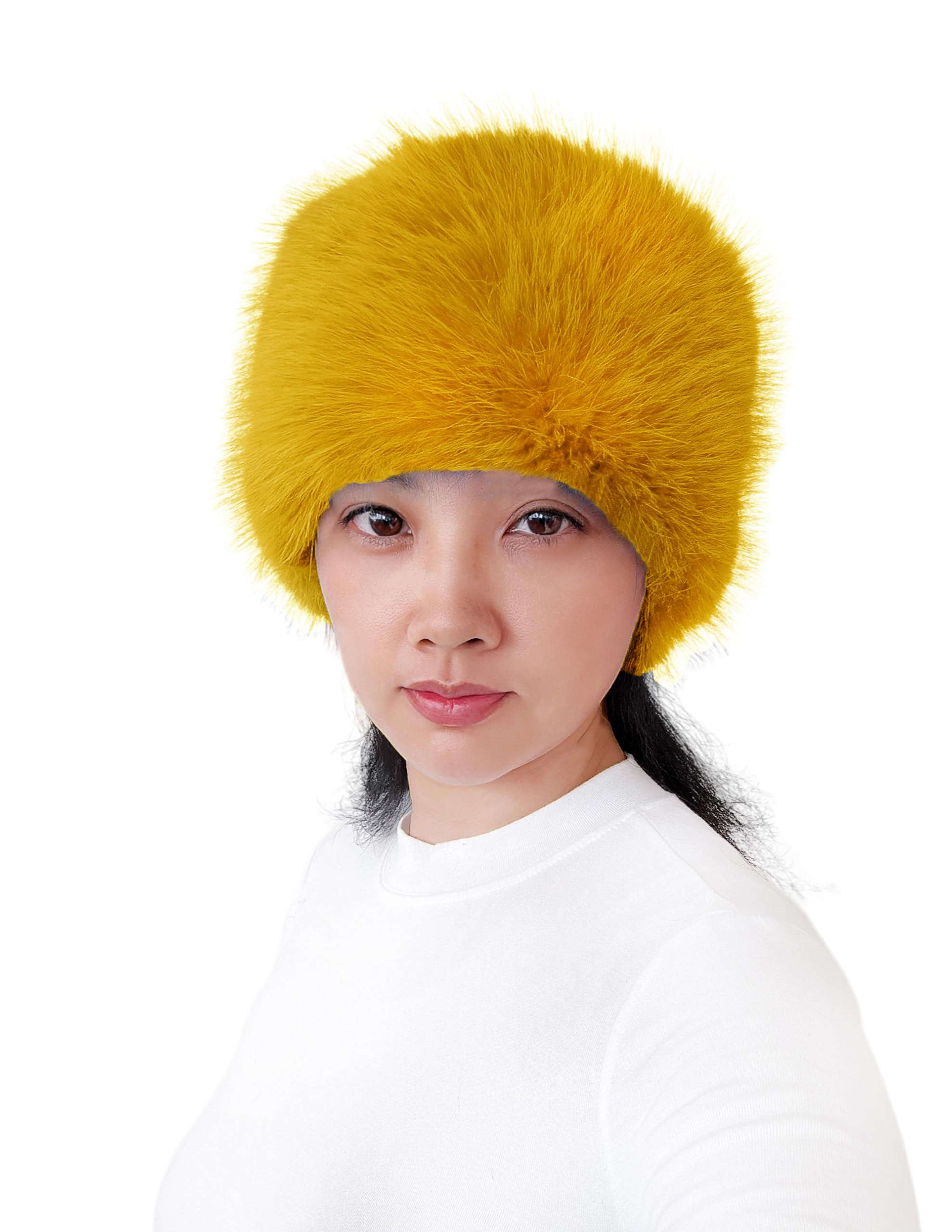 Lina & Lily Women's Winter Headband Head Ear Warmer Long Pile Faux Fur (Mustard Yellow)