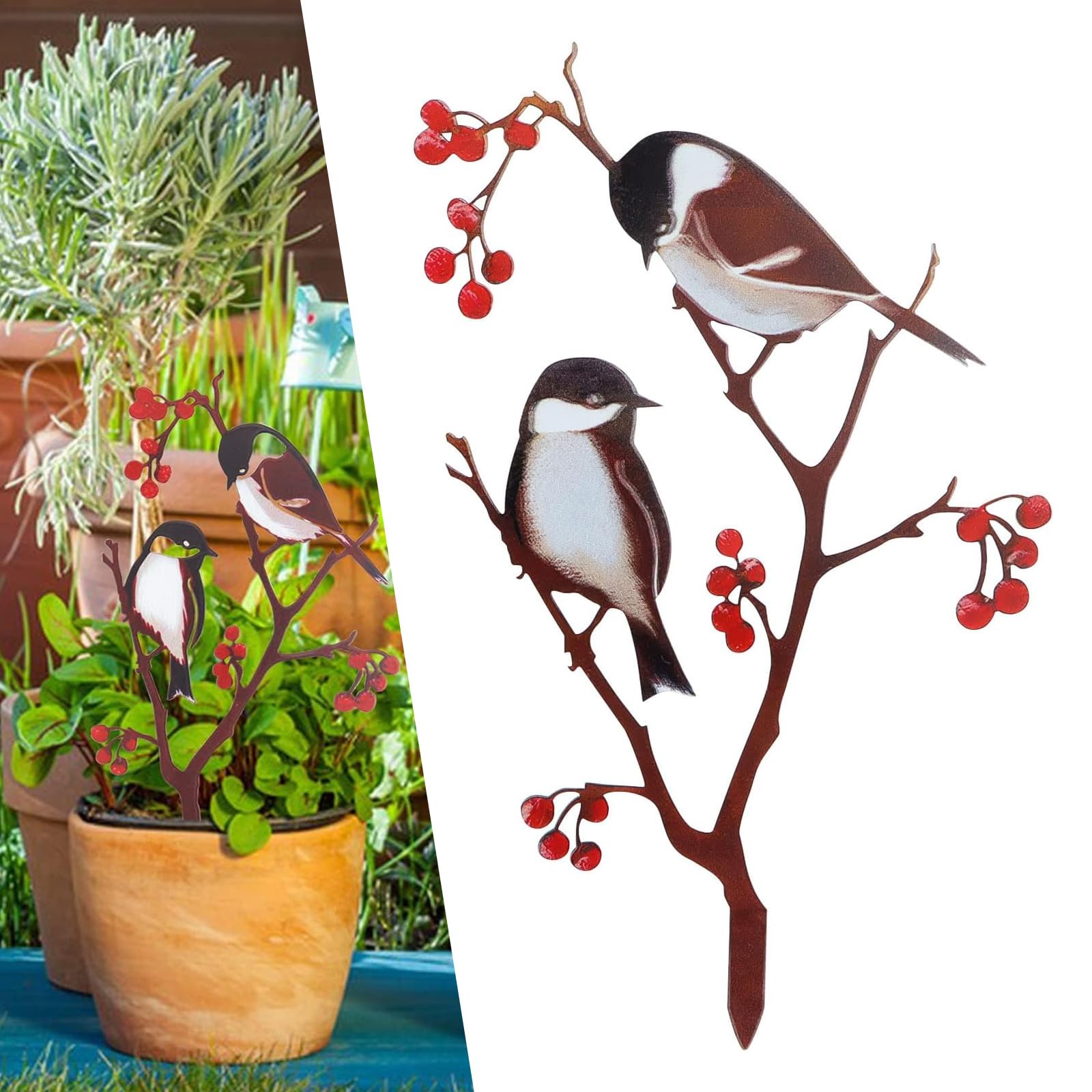 DAZZTIME Pajaro Metal Jardin Pájaros,Siluetas de Pájaro de Metal,Decoración de Metal Oxidado,Aves Jardín Decoración Metal,para Césped Exteriores Patio Trasero Decoración de Jardín Oxidada