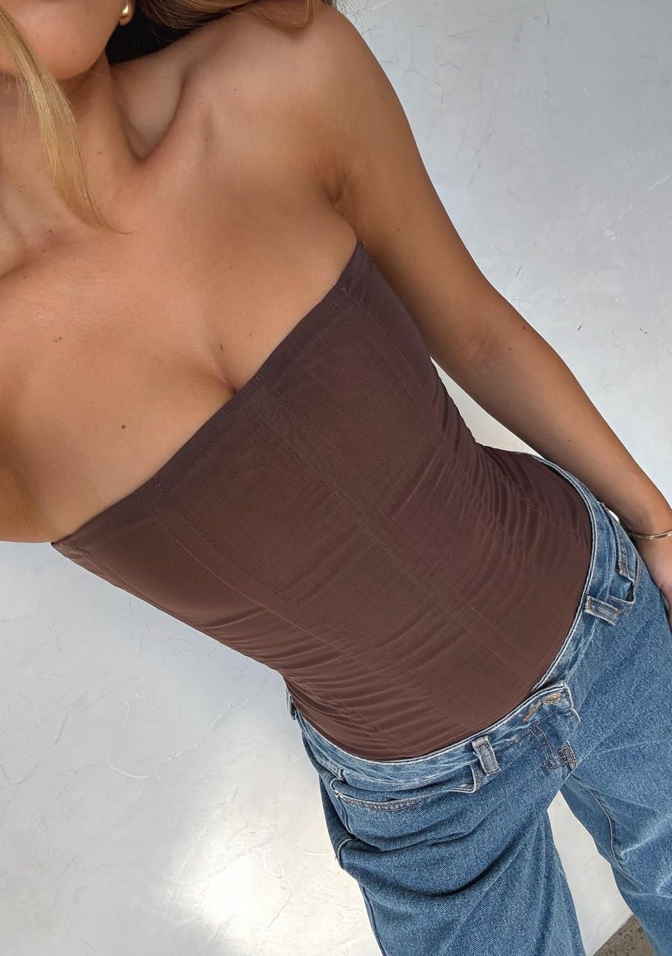 NJWTSDTZ Women Sheer Mesh Bustier Top Y2k Vintage Strapless Boned Corset Sexy Shapewear Tube Top Going Out Party Overbust - Image 5