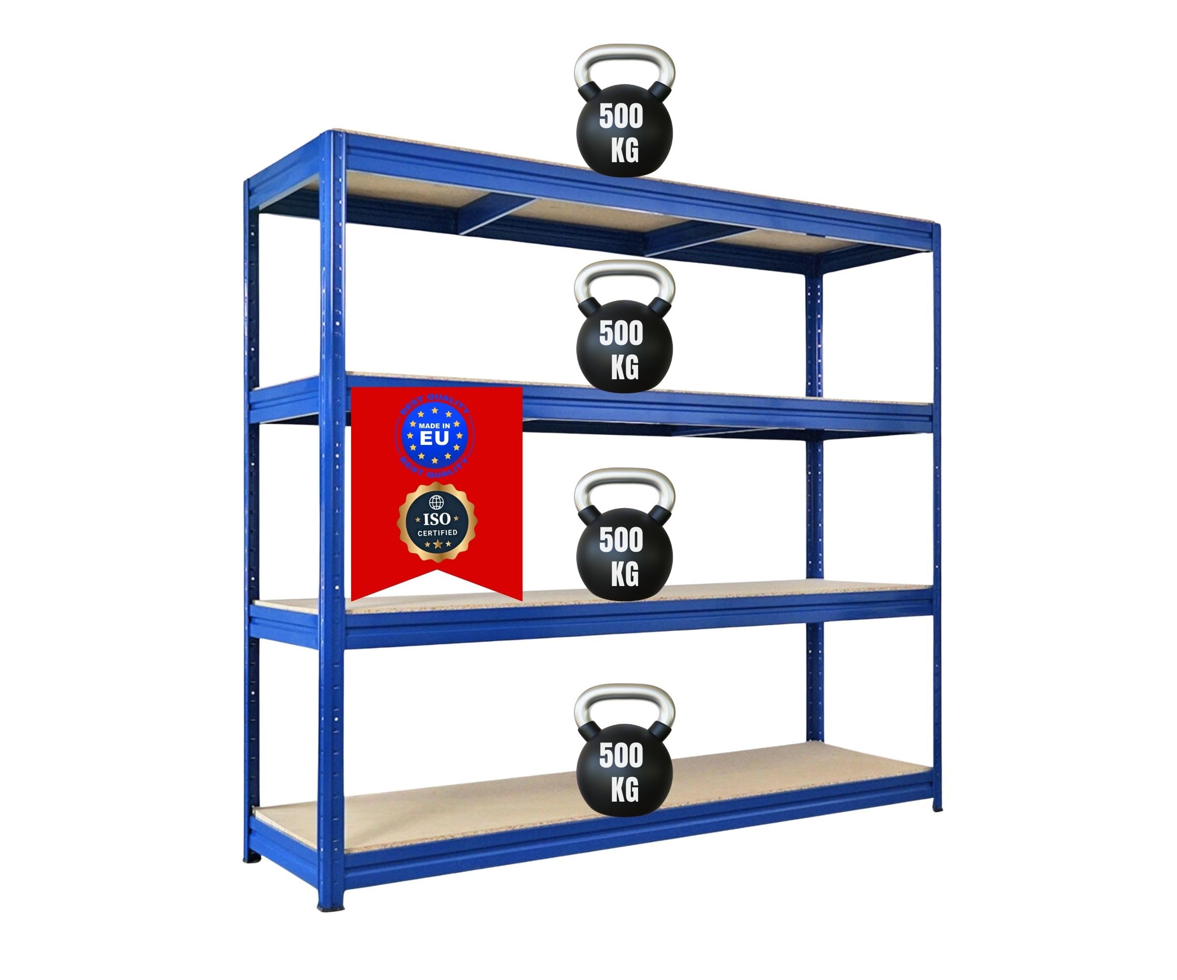 PROREGAL Étagère Robuste Dino 180x200x60cm 4 Niveaux en aggloméré 16mm Charge 500kg Bleu