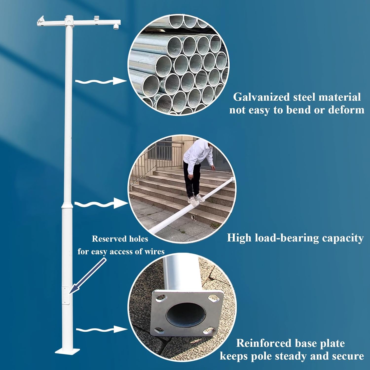 Adjustable 11.5ft Outdoor Security Camera Pole Mount, Durable White Steel Bracket for Easy Installation, Ideal for Surveillance Cameras, Enhance Home Safety