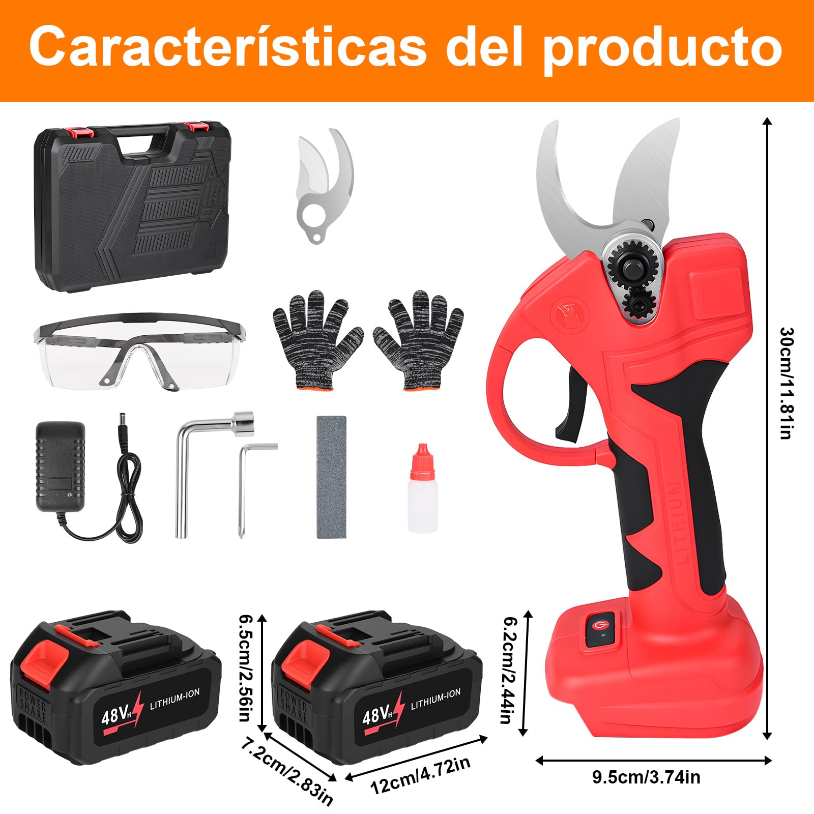 Tijeras de Podar Eléctricas, GuKKK 35mm Potentes Tijeras de Podar con 2 x 2000mAh Baterías, Cesoie elettriche senza fili, Secatore Elettrico, 3 Ah Cesoie Elettriche per potatura giardinaggio e vigneto