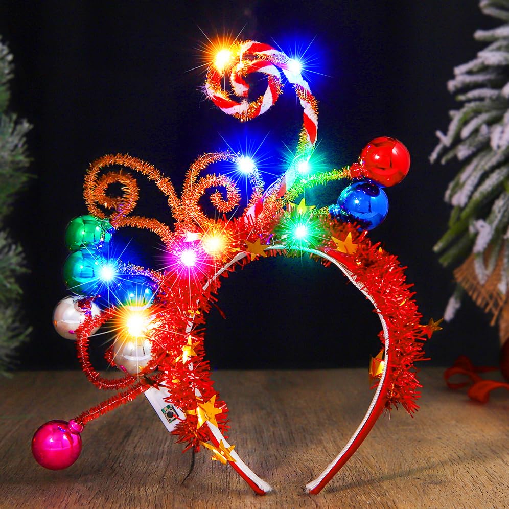 Fashband Christmas Headbands LED Glitter Ball Headband Color Party Headpiece Hair Accessories for Women, Multicolour