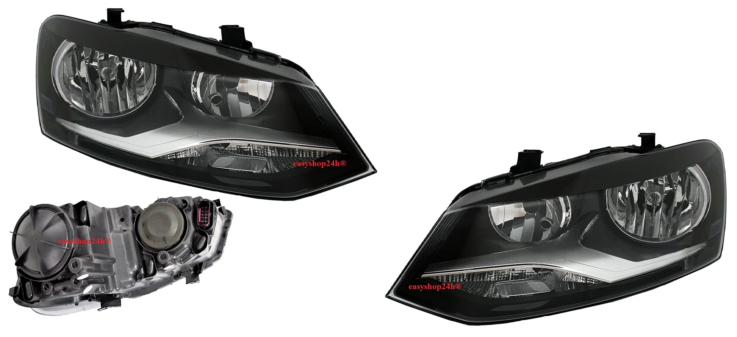 Set 2 Faro Fanale Proiettore Anteriore Destro e Sinistro Per Polo 6R da 2009 a 2013 H7 H7 Con Regolazione Elettrica Gruppo Ottico Luce Fanalino