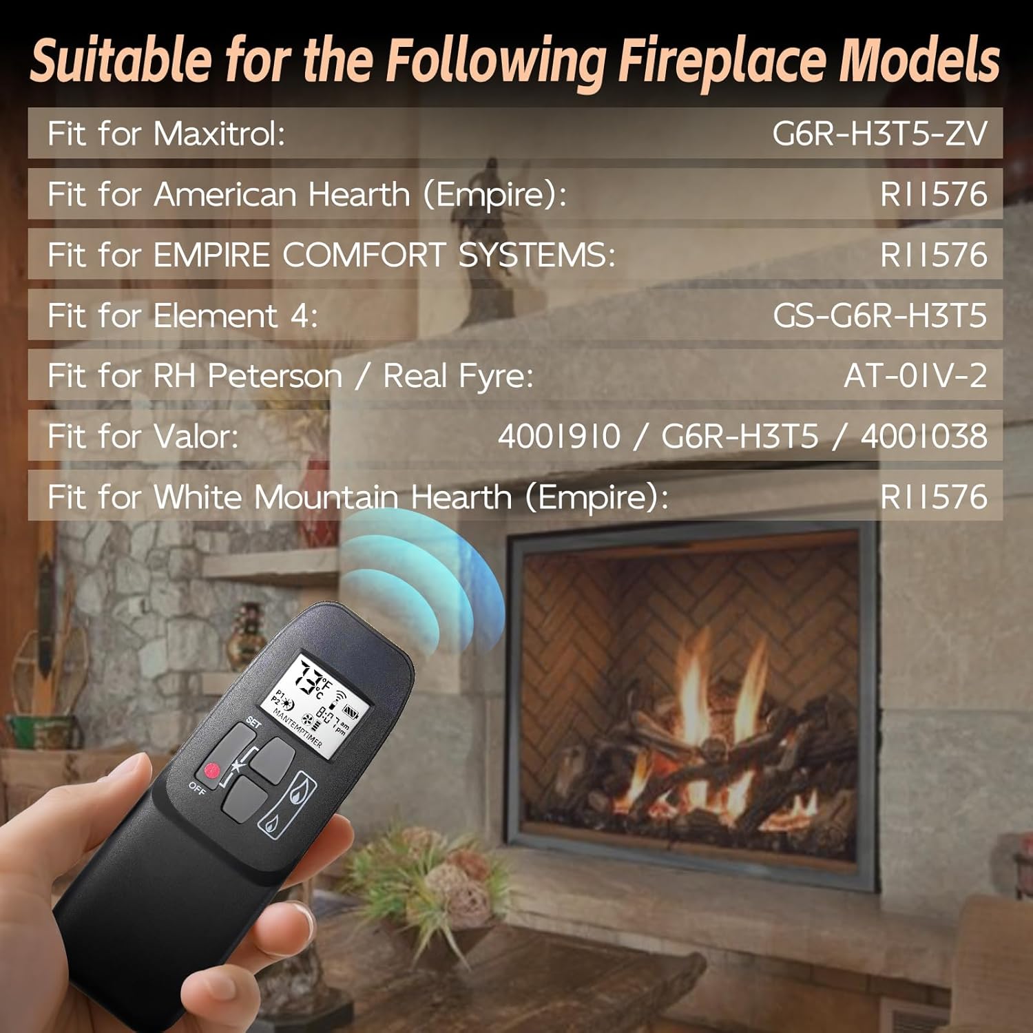 G6R-H3T5 Fireplace Remote Control Compatible with Maxitrol GV60 G6R-R3AM Control Module Receiver, Fit for Valor, RH Peterson/Real Fyre, Empire etc Fireplaces, Replace # R11576 GS-G6R-H3T5 AT-01V-2