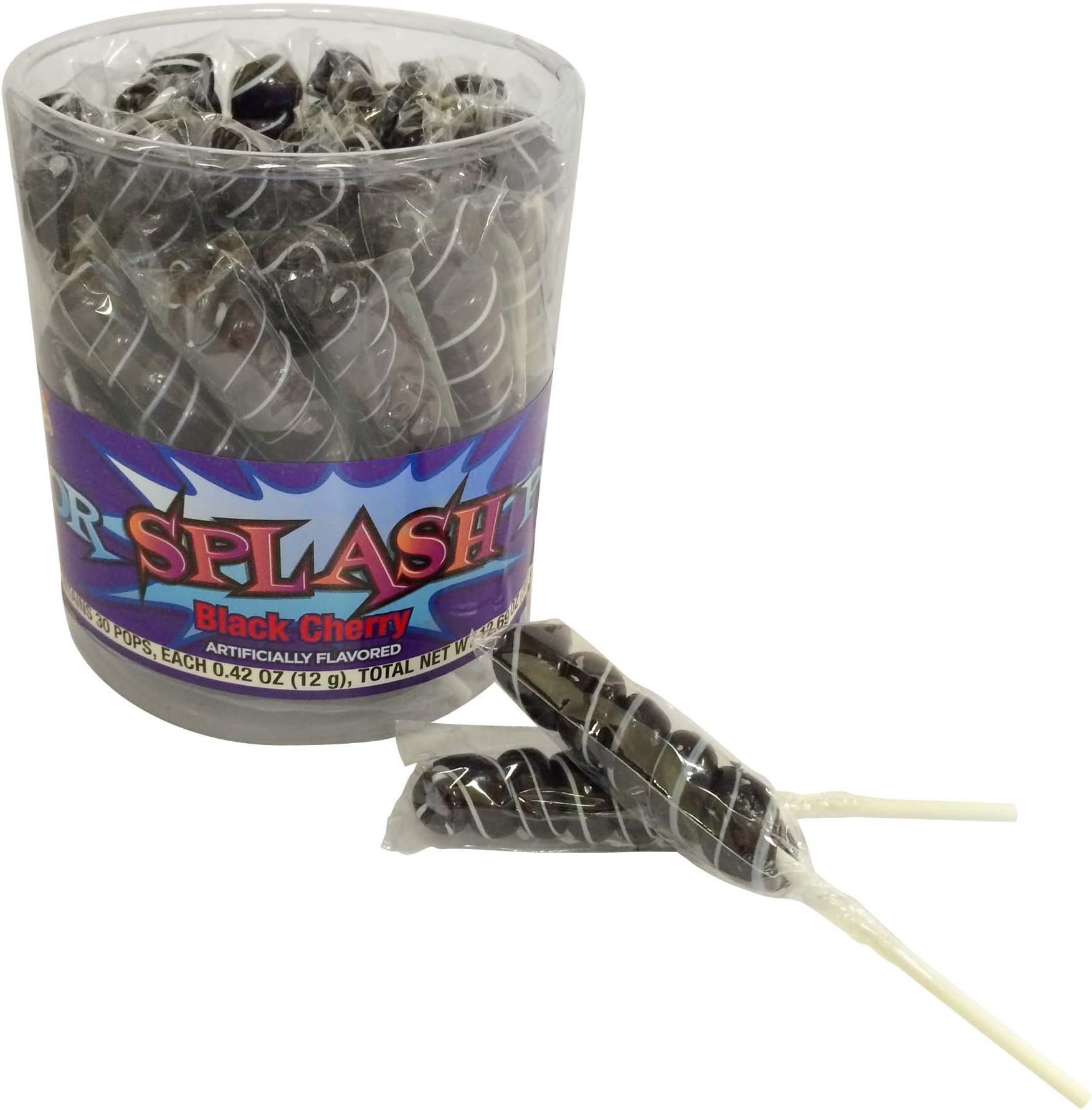 COLORSPLASH LOLLIPOPS Jar, 30 Pops, 12.69 oz, Black Cherry