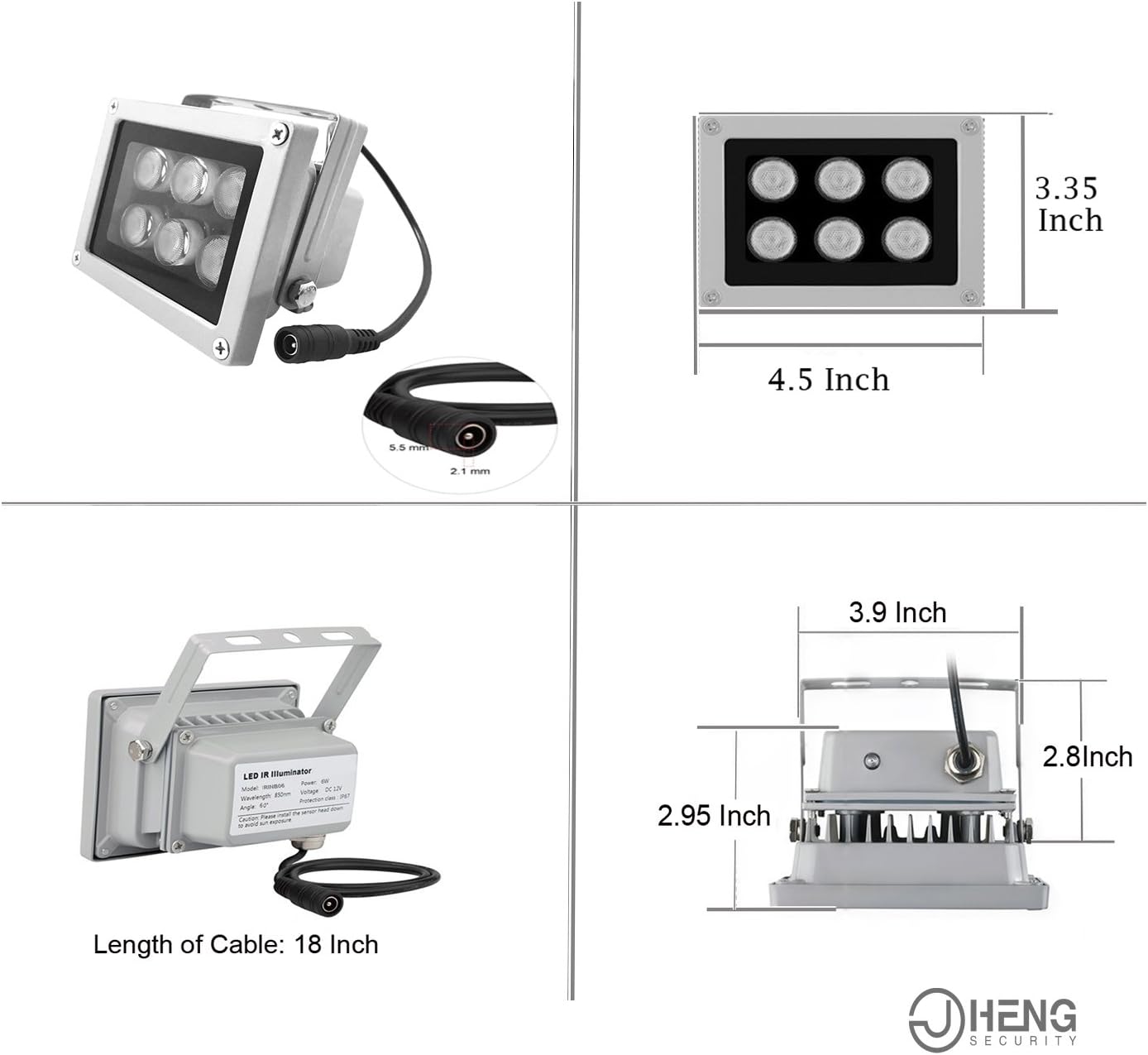 JC Infrared Illuminator 6Leds High Power Wide Angle IR Illuminator for 850nm IP Camera CCTV Security Camera