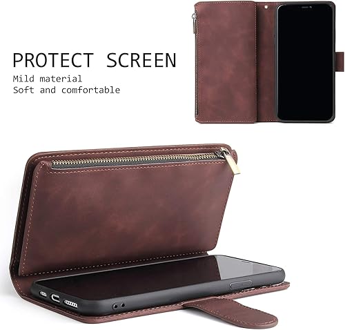 Miniatura 6 de UEEBAI Funda tipo cartera para iPhone 14, Funda de cuero PU Cierre magnético Bolso con cremallera Estuche de bolsillo con cremallera Ranuras para