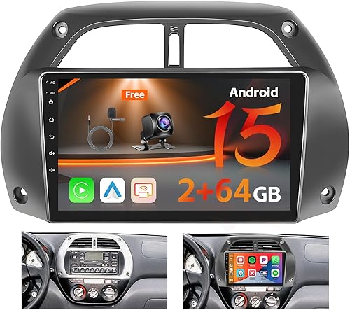 Para 2000-2003 Toyota RAV 4 Radio, Roinvou 2+32G Android 11 CarPlay Estéreo de coche con Android Auto 9 pulgadas Pantalla táctil Bluetooth Receptor