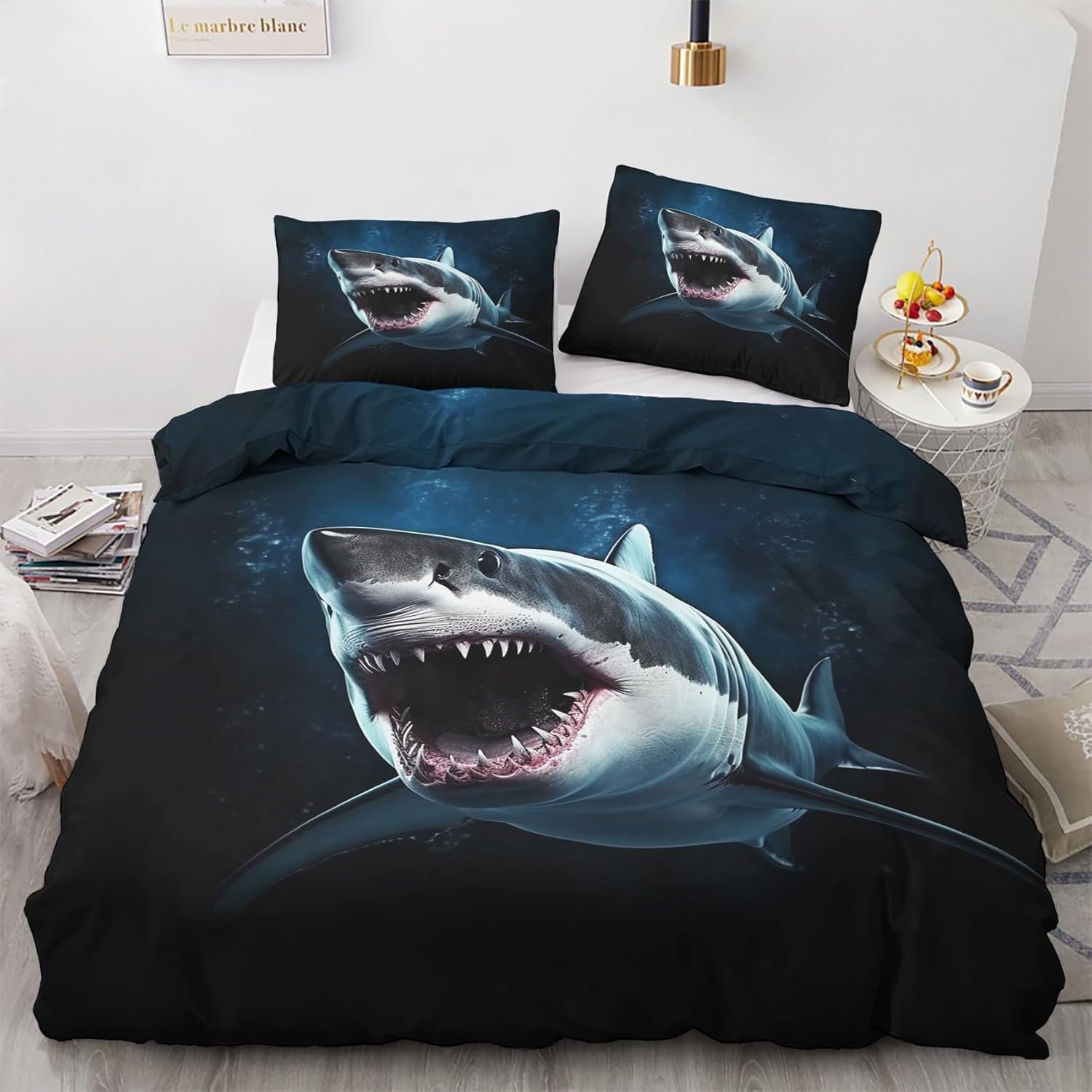 Parure de lit fermeture éclair pour changer facilement sa housse de couette requin