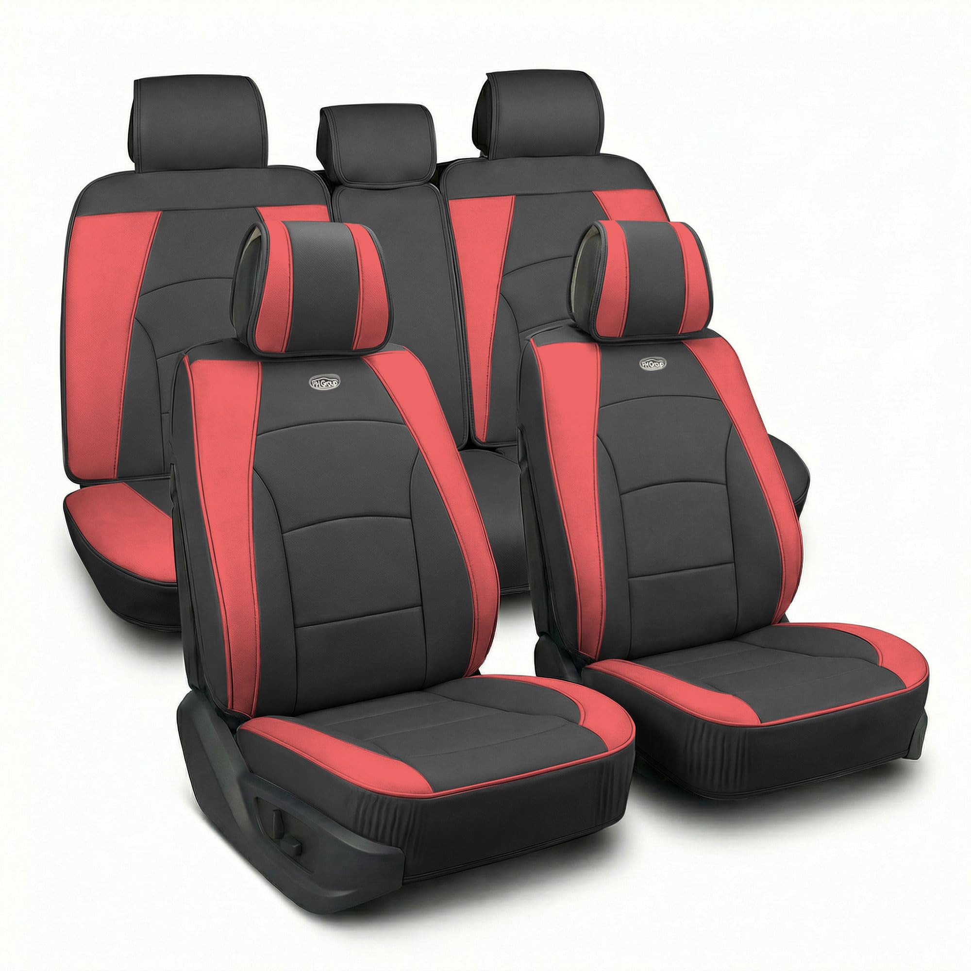 FH Group Ultra Comfort Highest Grade Faux Leather Full Set Cushion Pads Car Seat Covers for Front and Rear– Universal Fit for Cars Trucks &amp; SUVs (Burgundy/Black)
